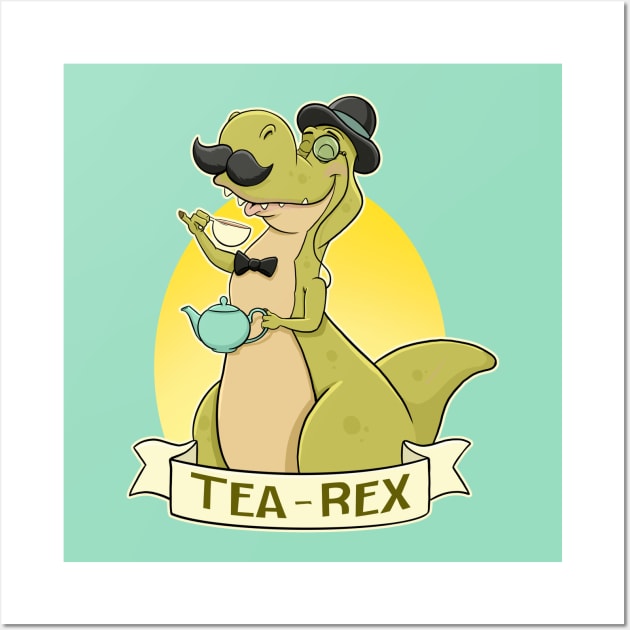 Tea Rex Funny Shirt, Dino Humor- Cute Dinosaur Graphic Vintage Saying Cool Wall Art by GAMAS Threads